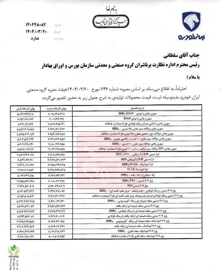 اعلام قیمت های جدید ایران Khodro بدون مجوز