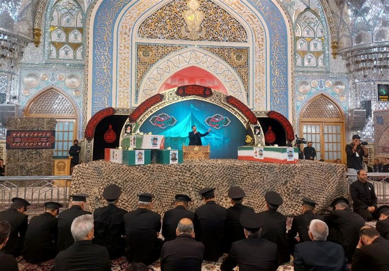 خداحافظی از جسد 4 شهدای جنایت صهیونیستی در حرم Razavi + تصاویر