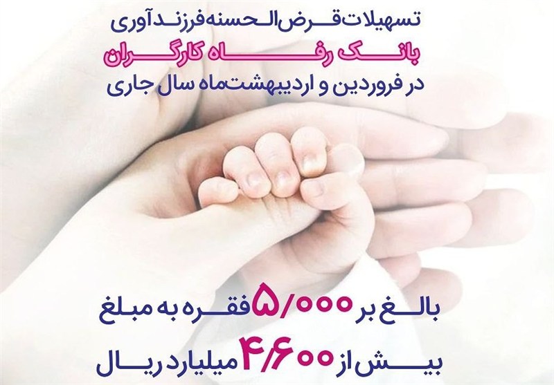 پرداخت 4,600 میلیارد ریال تسهیلات فرزندآوری توسط بانک رفاه