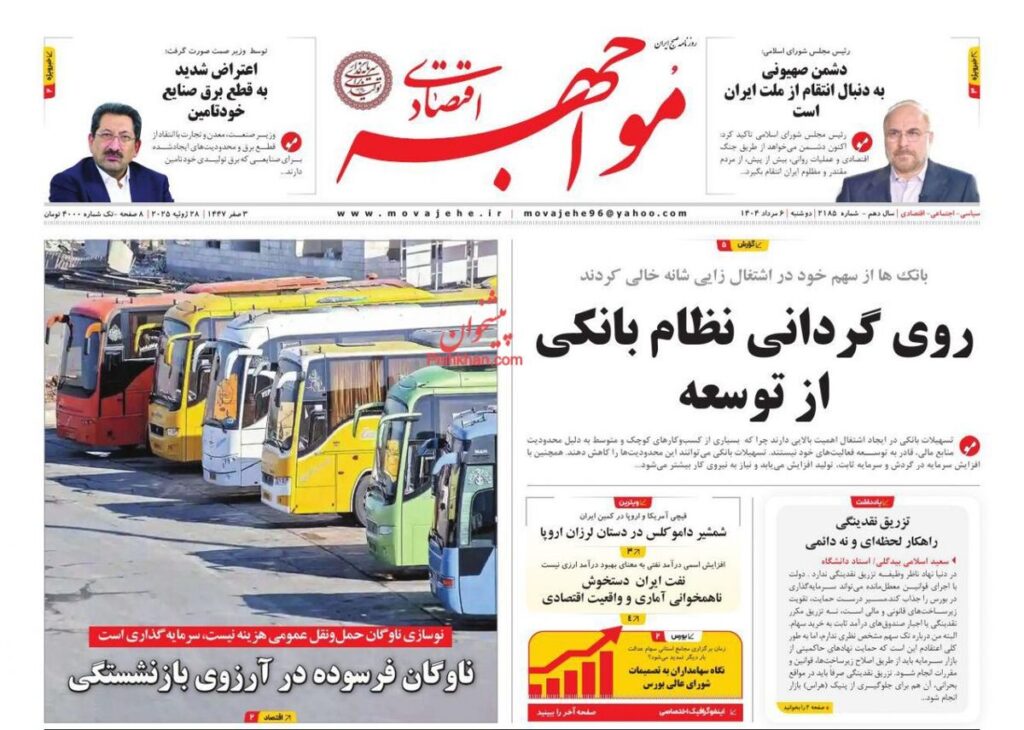 صفحه اول روزنامه های اقتصادی ۶ مرداد ۱۴۰۴