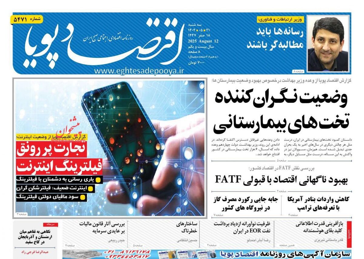 صفحه اول روزنامه های اقتصادی ۲۱ مرداد ۱۴۰۴