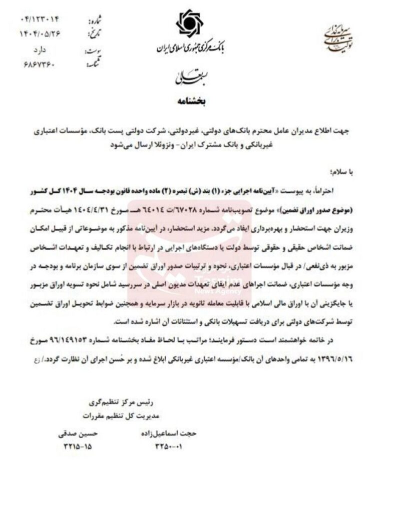 بانک مرکزی جمهوری اسلامی ایران ، تسهیلات بانکی ،