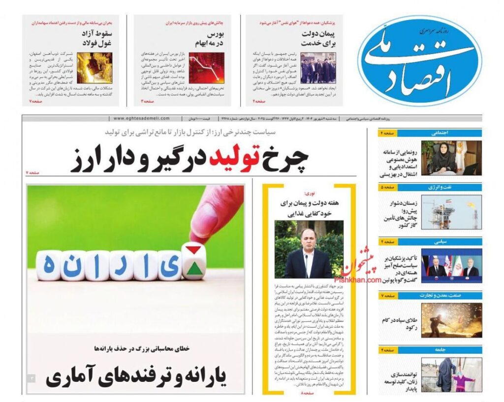 صفحه اول روزنامه های اقتصادی ۴ شهریور ۱۴۰۴
