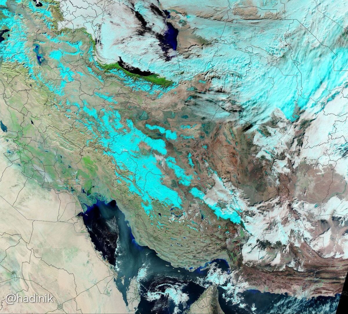 - تصویر ماهواره‌ای ظهر امروز ناسا از پوشش برف در ایران