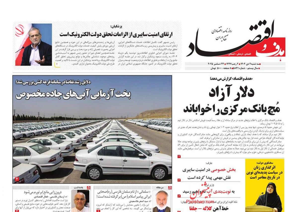 صفحه اول روزنامه های اقتصادی ۲ دی ۱۴۰۴