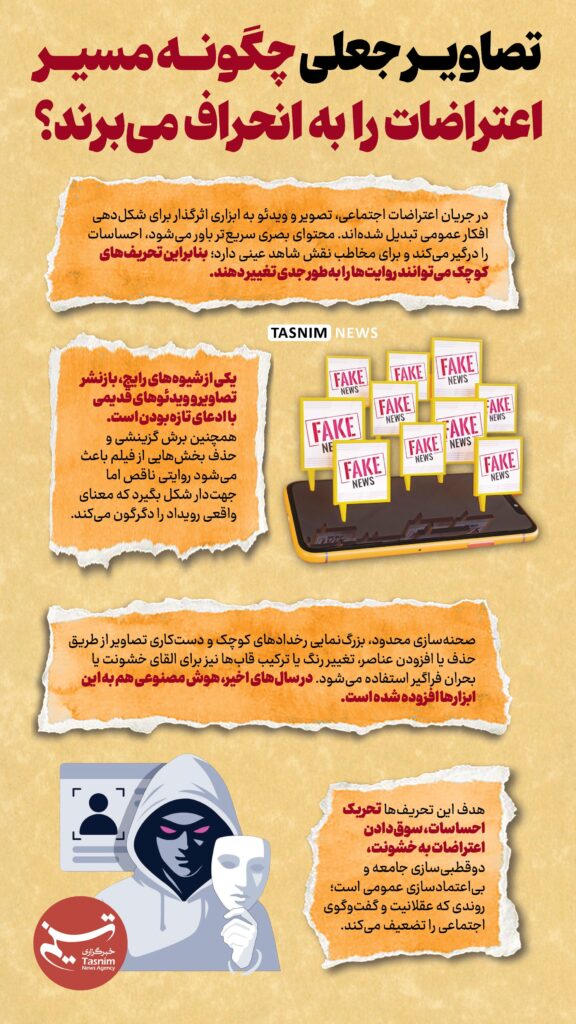 اینفوگرافیک/ تصاویر جعلی چگونه مسیر اعتراضات را منحرف می کند؟