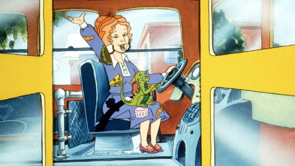 Young Girl Sits in the Bus Driver