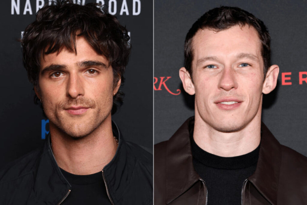 Split screen Image of Two Men in Dark Jackets Close up Headshots Against Dark Backdrops with Neutral Expressions