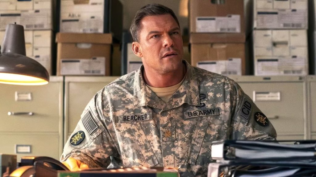 Military Police or Soldier at a Desk in a Warehouse like Office Camo Uniform with