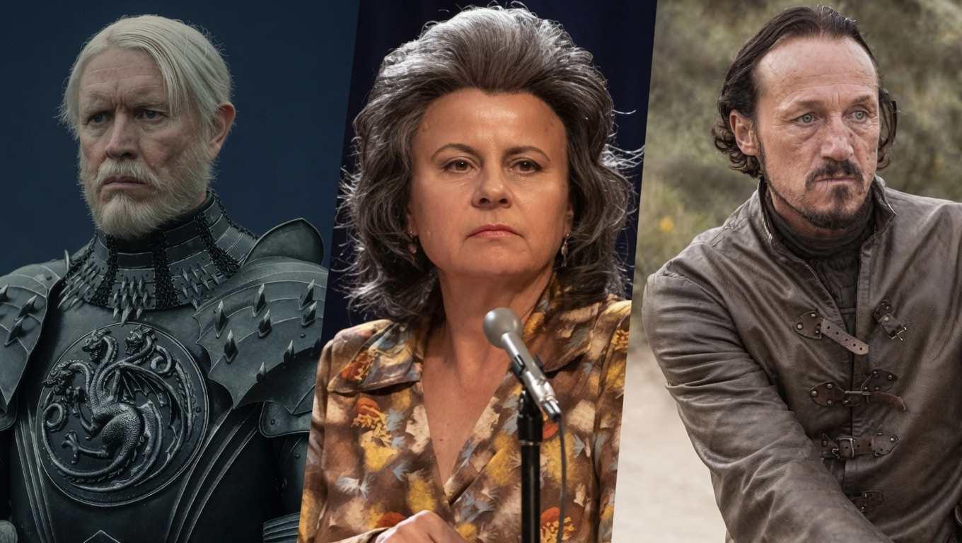 Triptych Collage Armored Knight on Left Serious Woman at a Microphone Center Rugged Man Outdoors on the Right Suggesting a Fantasyofficial Survival Vibe