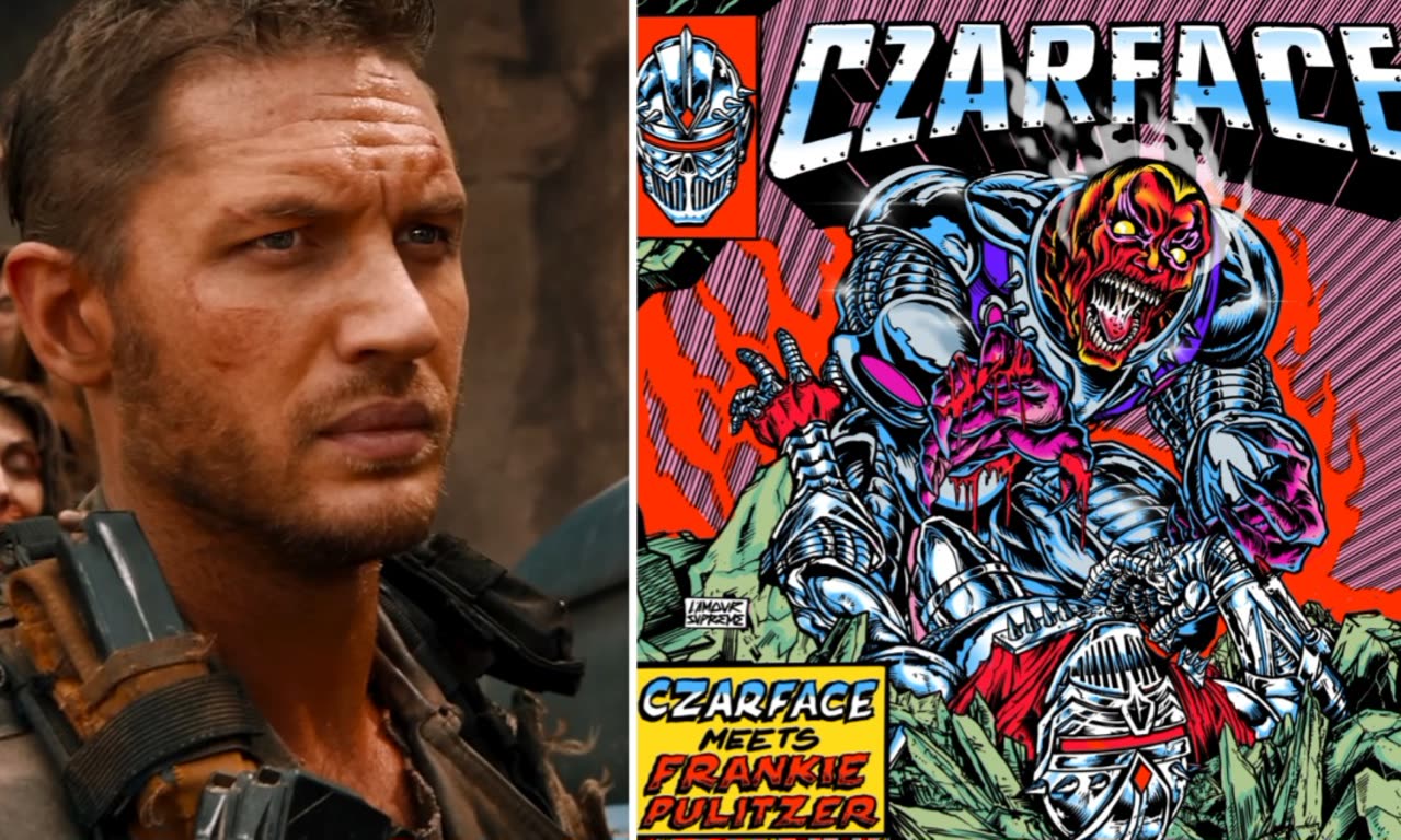 Left Close up of a Rugged Man in Tactical Gear Appearing Distressed Right Comic Book Cover with a Metallic Monster and Bold Title
