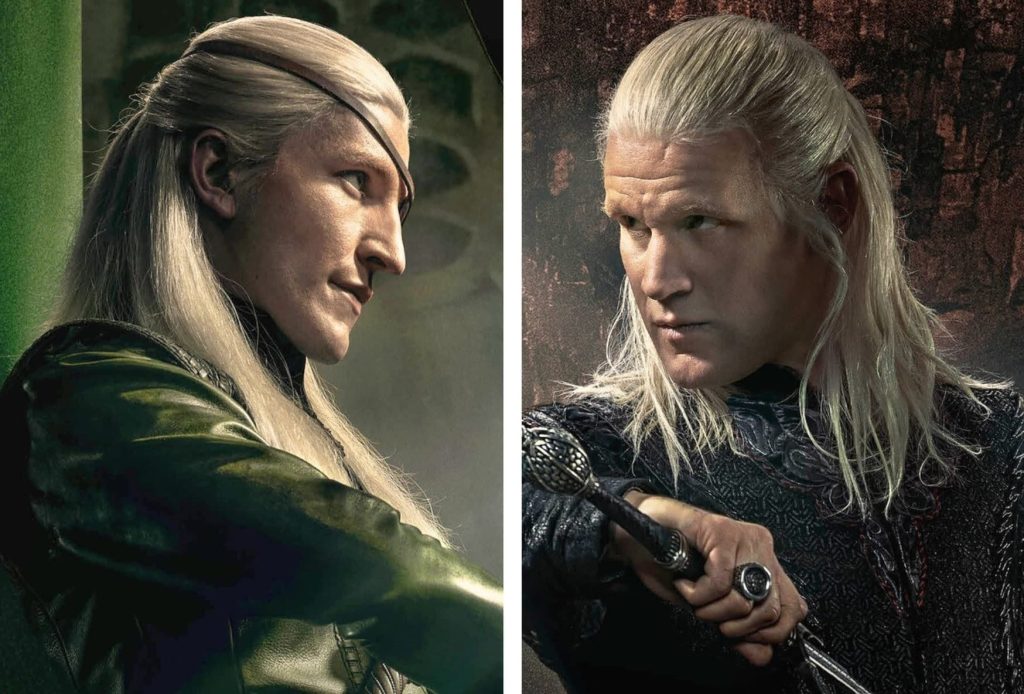 Left Panel Shows a Silver haired Warrior with an Eyepatch in a Dark Green Leather Jacket Right Panel Shows the Same Character in Ornate Armor Gripping a Sword Ready for Battle