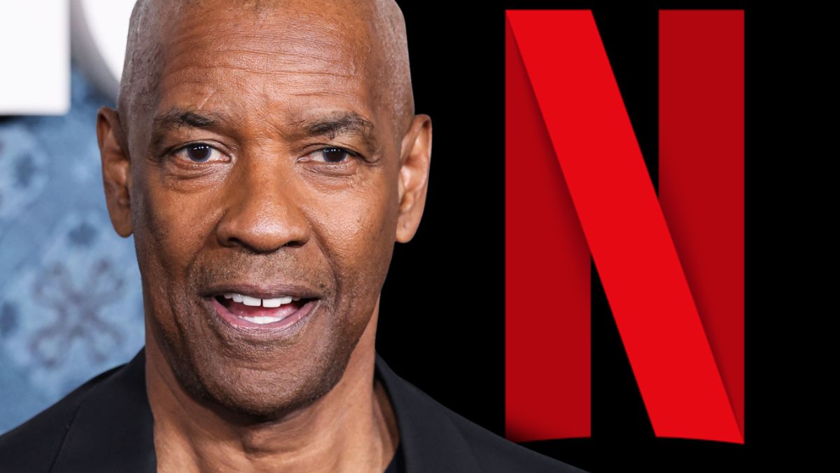 Close up Portrait of a Smiling Man Next to a Large Red Netflix Logo on a Black Background