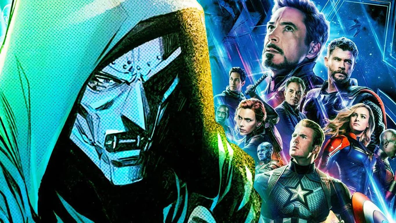 Split Image Blue green Masked Hero on the Left and a Colorful Avengers style Team Poster on the Right