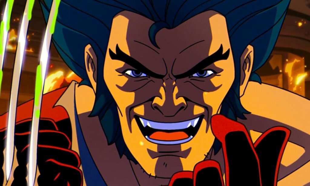 Close up of a Snarling Animated Superhero with Blue Hair and Red Claws Ready to Strike