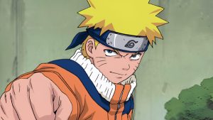 Naruto Uzumaki from the Naruto Series in His Orange Jacket and Headband Glancing Toward the Viewer with a Determined Expression
